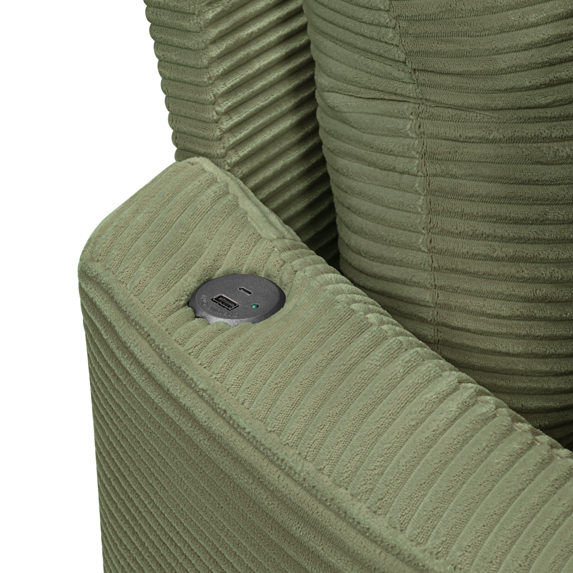 Green Oversized Double Chaise Lounge Sofa with Upholstered Corduroy Fabric, Deep Seat, USB Ports, and Removable Pillows – 102.3'