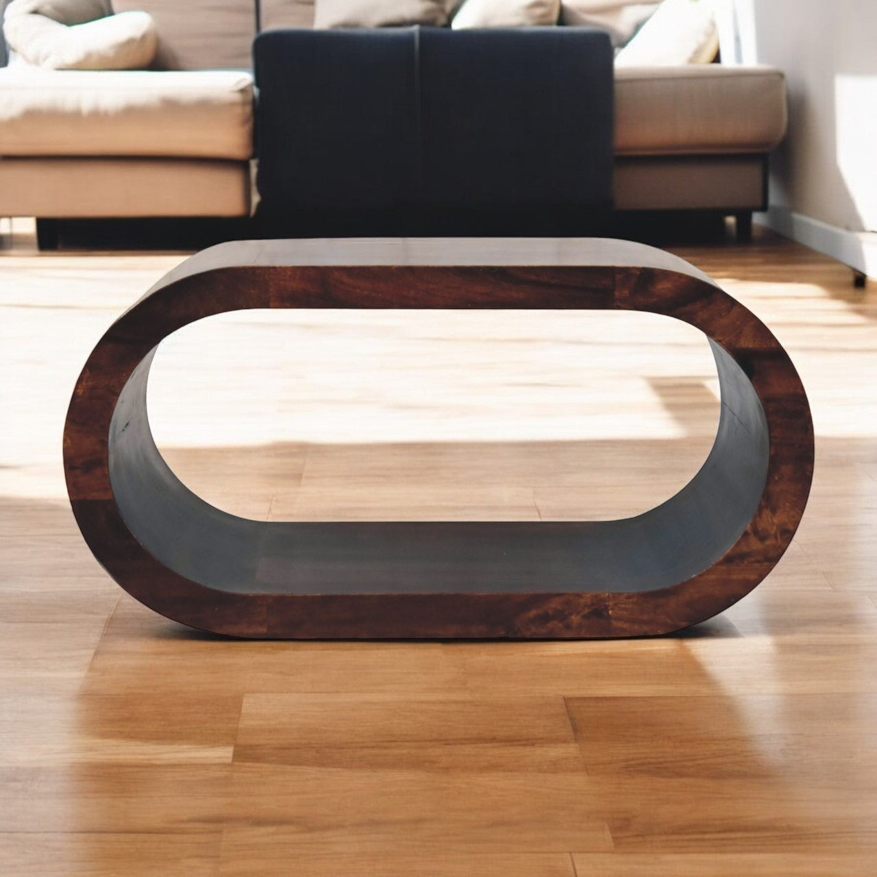 Solid Wood Amaya California Walnut Coffee Table, Oval, Brown