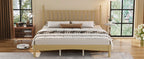 King Size Wood Platform Bed Featuring a Gourd Shaped Headboard.