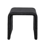 Front view of Woven Rattan Square End Table in black with curved edges and tightly woven texture, ideal for modern accent furniture.