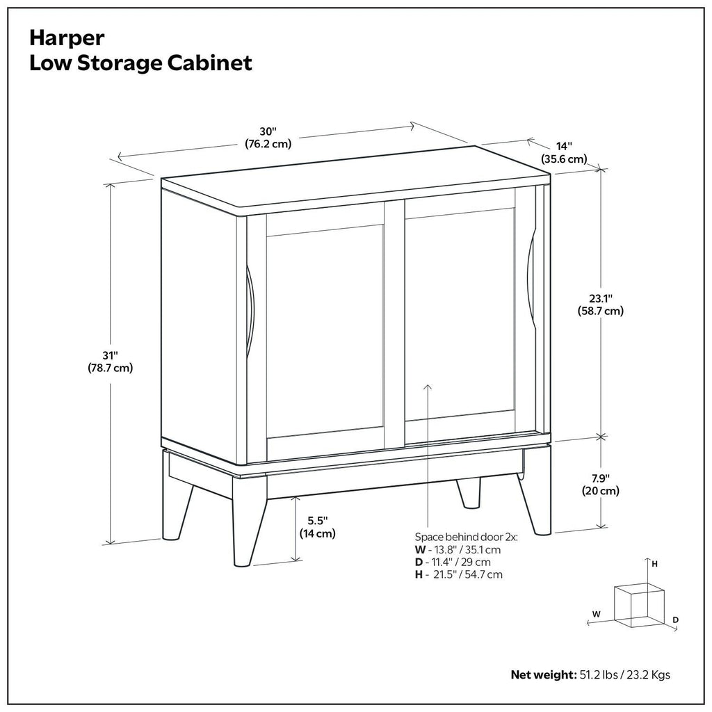 Harper Low Storage Cabinet for Organized Living Spaces.