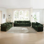 Oversized 3-Piece Green Chenille Sofa Set for Large Living Rooms