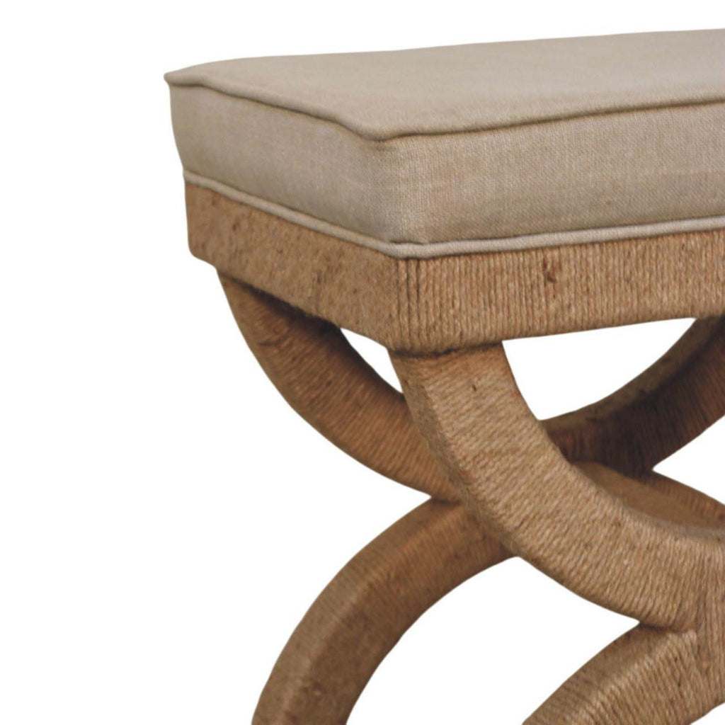Solid Wood Bench with Rattan Arch Design.