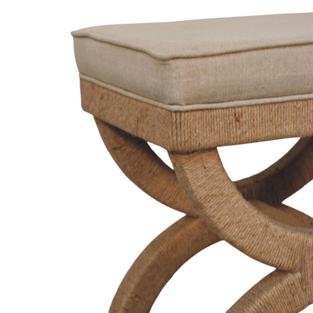 Solid Wood Bench with Rattan Arch Design.