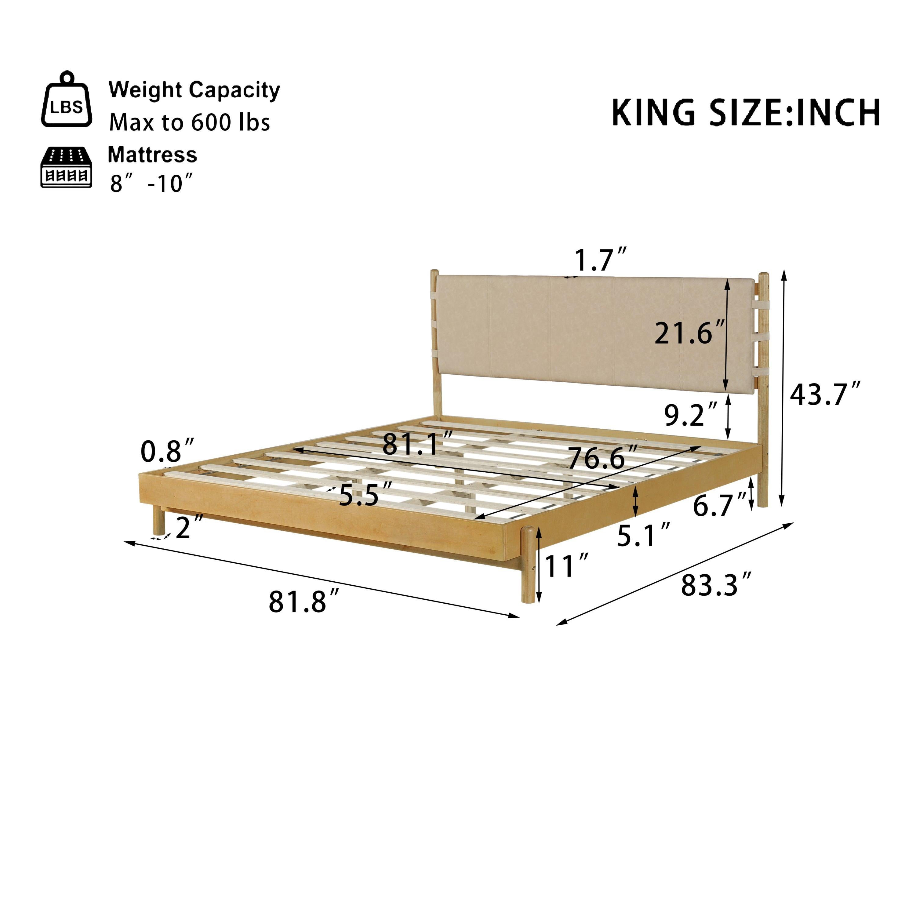 Rubber Wood King Bed Frame - Elegant Mid Century Design.
