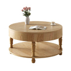 Coffee Table with Dual Storage for Living Room, 31.5' Modern Round Coffee Table with Storage and Hidden Compartment, Adjustable Leveling Feet, Easy Assembly(Natrual Wood).