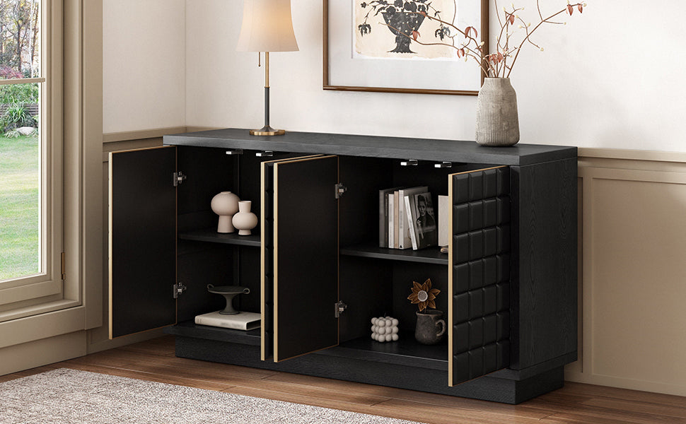 Modern 4-Door Storage Cabinet with open doors revealing adjustable shelves, ideal for versatile home storage needs.