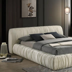Ivory Pleated Upholstered Queen Size Bed for Bedrooms.