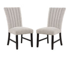 Pair of gray boucle dining chairs with wood legs and tufted backs, part of the Genuine Marble Dining Table Set.