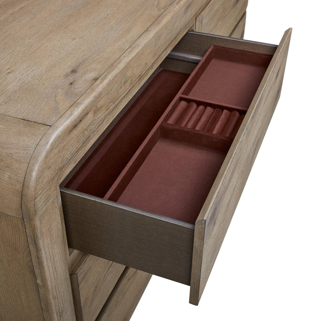 Curved Dresser with English Knotty Oak Finish.