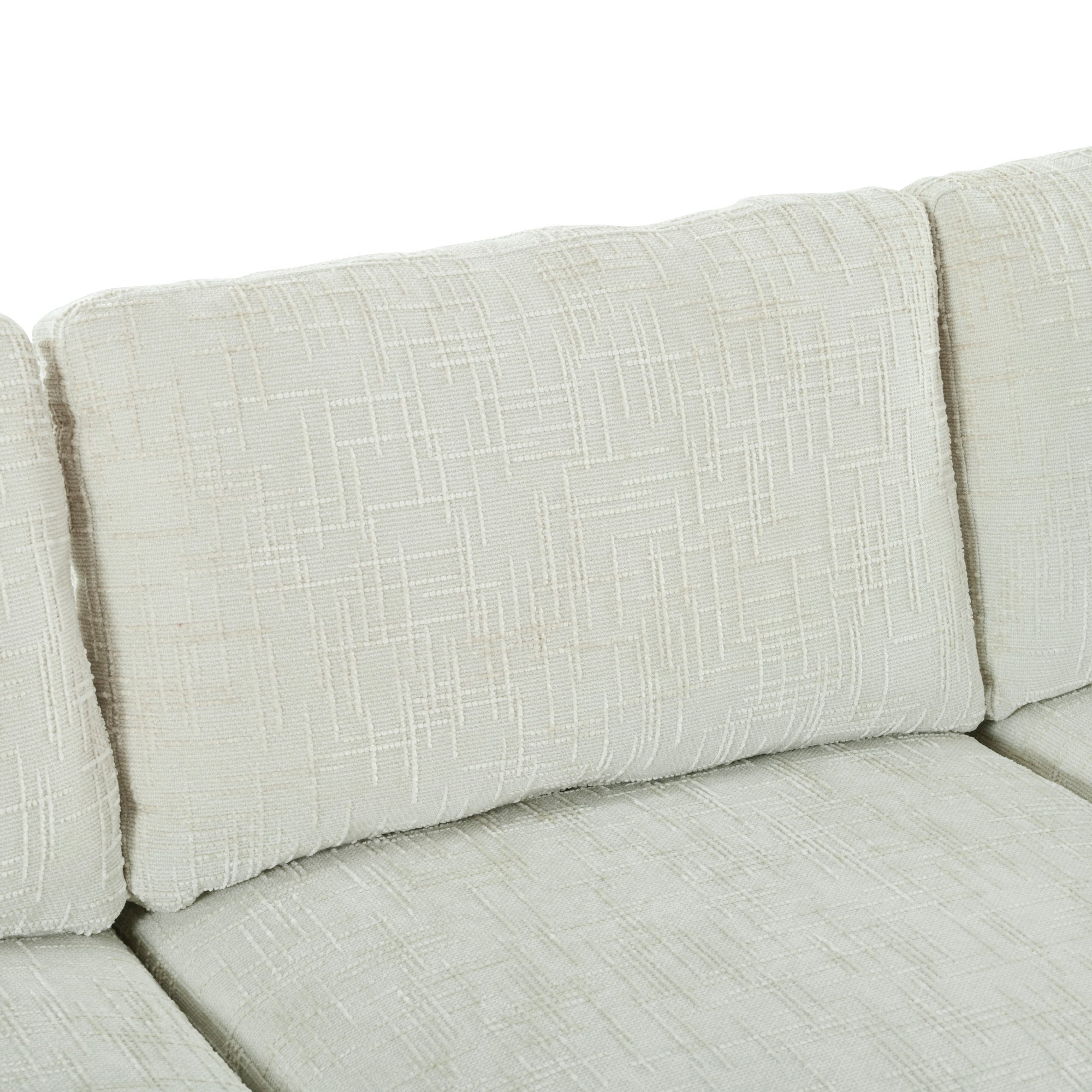 Backrest cushions of the U-shaped sectional sofa with ottoman, emphasizing plush comfort and modular design.