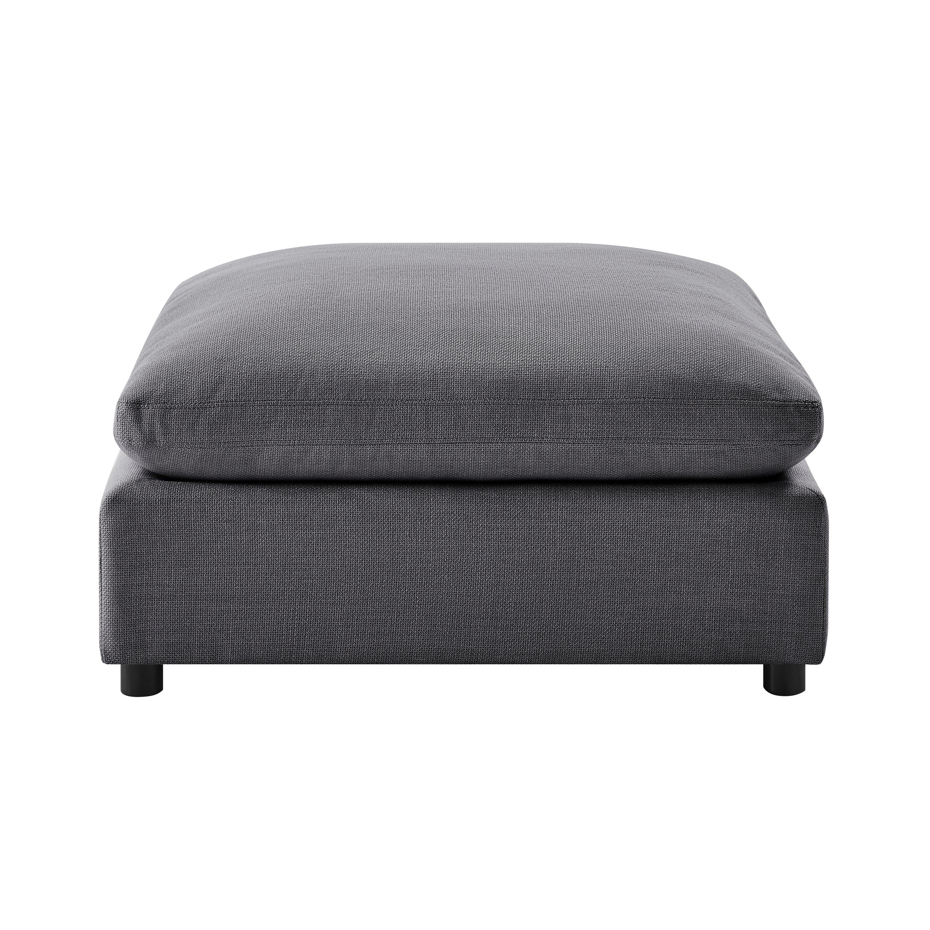 Cassandra Charcoal Fabric Ottoman with Removable Covers and Solid Wood Legs.