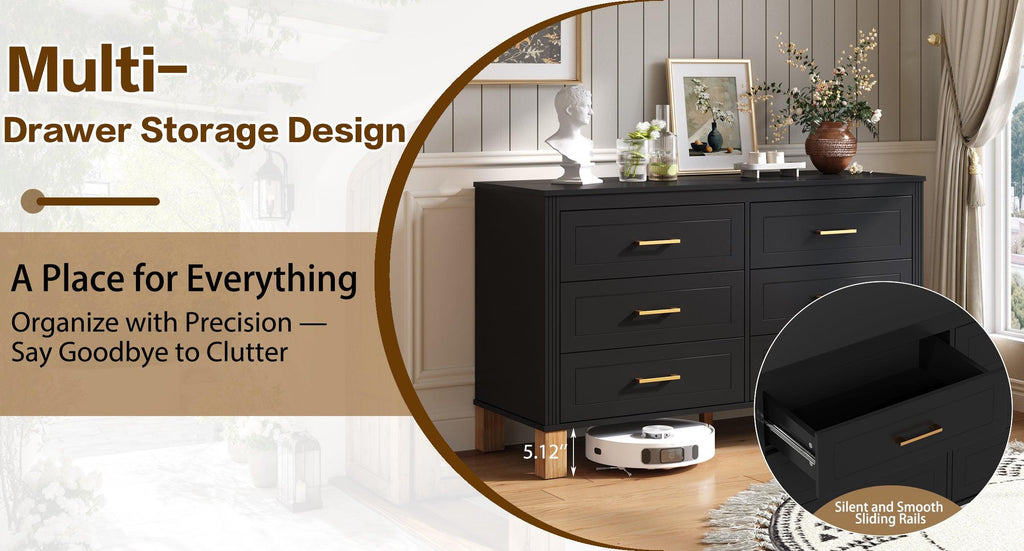 Modern 6-Drawer Dresser with Metal Handles.