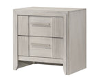 Contemporary nightstand with 2 drawers in mist white finish, featuring fluted panel accents and sleek modern design for bedroom storage.