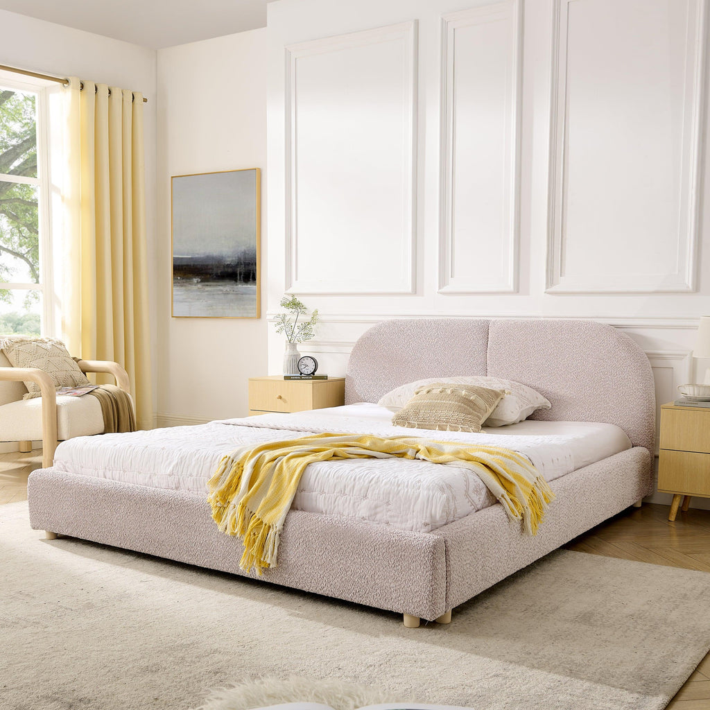 Queen Size Upholstered Bed Frame with Curved Headboard.