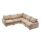 Fully assembled 5-piece L shaped modular velvet sofa in beige, forming a spacious sectional with plush seating and contemporary style.