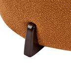 Round Boucle Ottoman with Rubber Wood Legs.