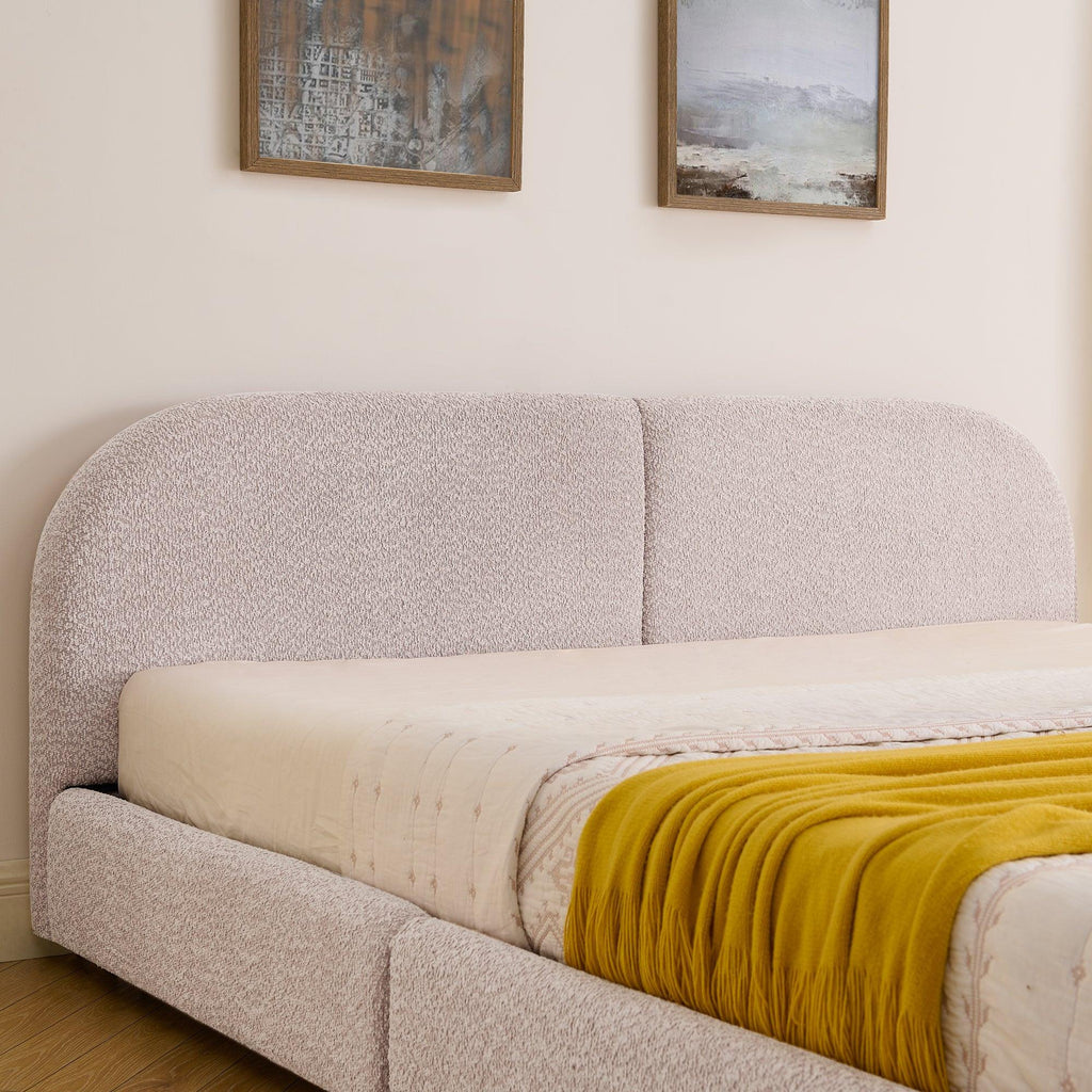 King Size Upholstered Bed Frame with Curved Headboard.