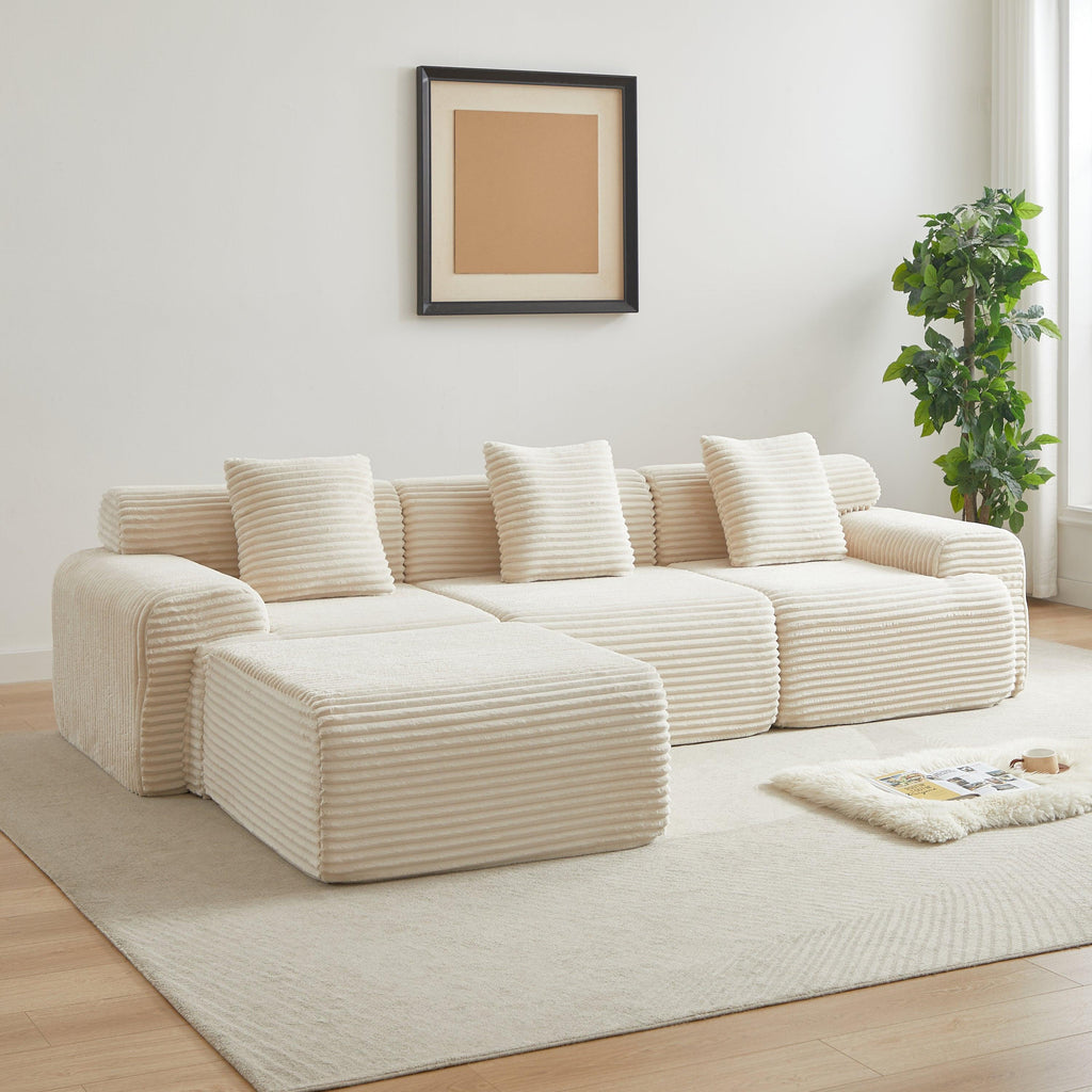 114-inch Modular Corduroy Sofa for Flexible Spaces.