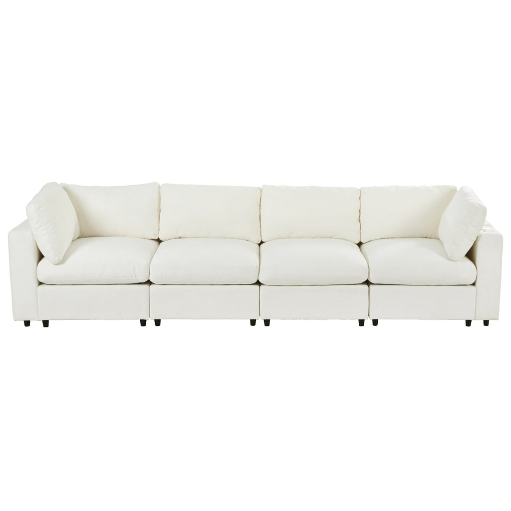 Front view of Modular Sofa with Charging - Storage | Chenille, 4 Seats, showcasing clean lines and plush seating for contemporary decor.