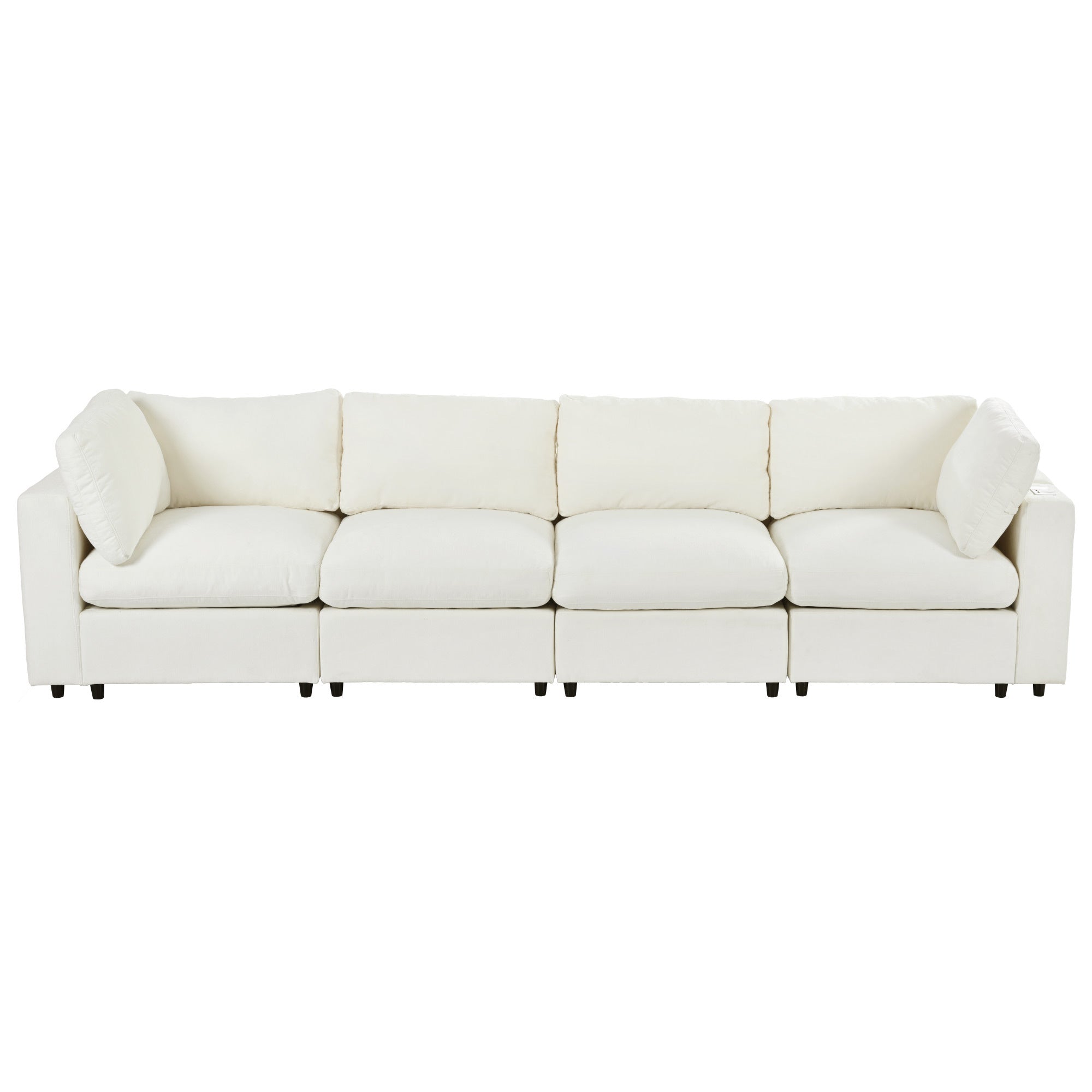 Front view of Modular Sofa with Charging - Storage | Chenille, 4 Seats, showcasing clean lines and plush seating for contemporary decor.