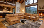 Ginger Leather Match 7-Seat L-Shaped Modular Sectional Sofa
