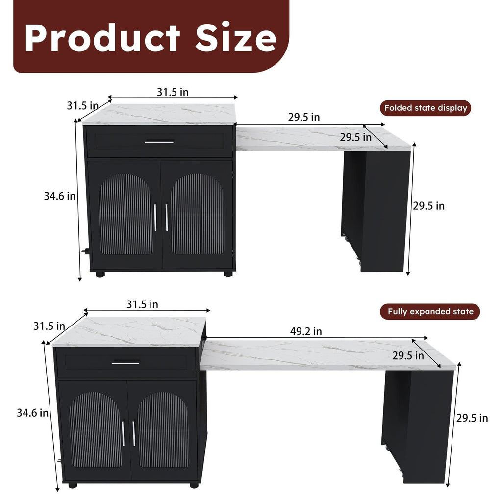 Expandable Kitchen Island with Power Outlet & Storage.