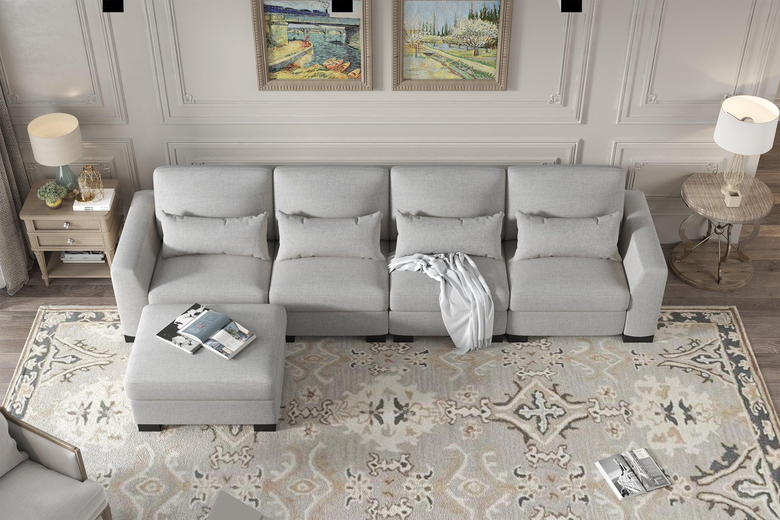 130' Modular L-Shaped Sofa with Storage Ottoman.