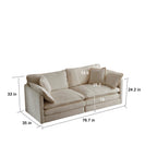 Dimensions of 2-seat unit from beige chenille sectional sofa. Ideal for small spaces or as part of a modular setup.