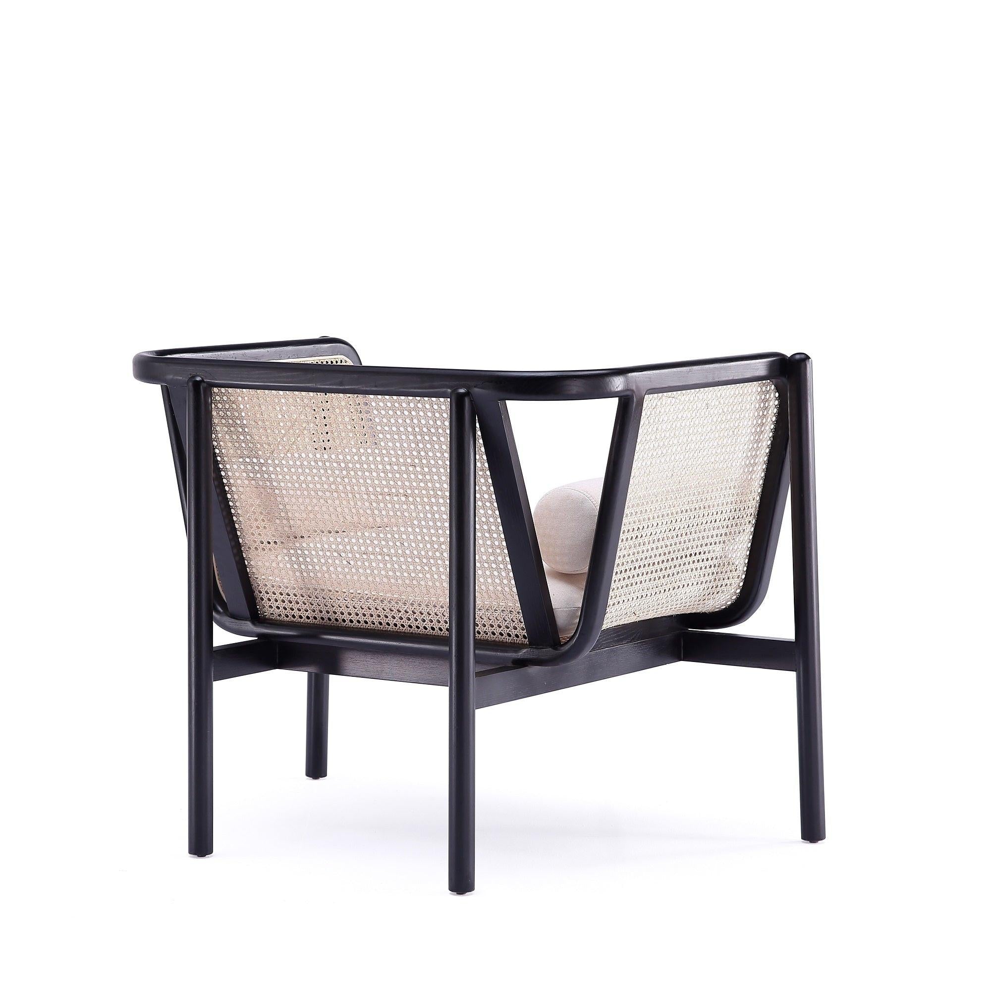 Versailles Cane Wood Accent Armchair in Cream.