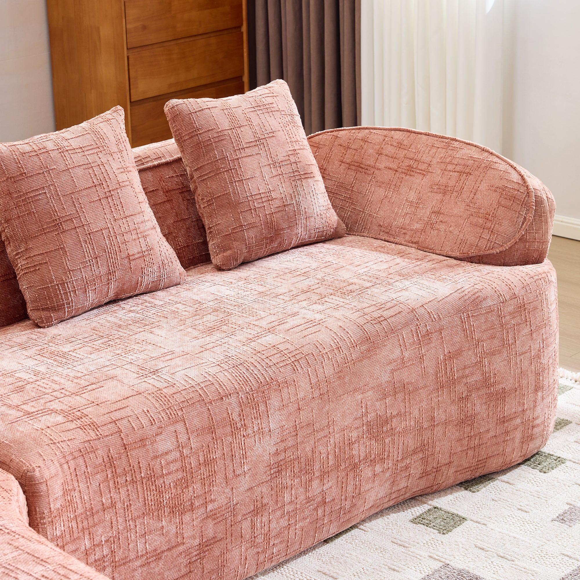 Pink Chenille L-Shaped Sofa Perfect for Living Room.