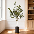 5ft realistic artificial eucalyptus tree with lush green fabric leaves in a minimalist black pot.