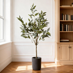 5ft realistic artificial eucalyptus tree with lush green fabric leaves in a minimalist black pot.