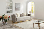 Lexington 91-Inch Light Beige Velvet 3-Seater Sofa with Gold Trim