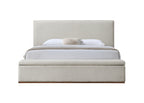 Front view of Boxter Beige Linen Queen Bed with Storage, showcasing clean lines and plush upholstered design.