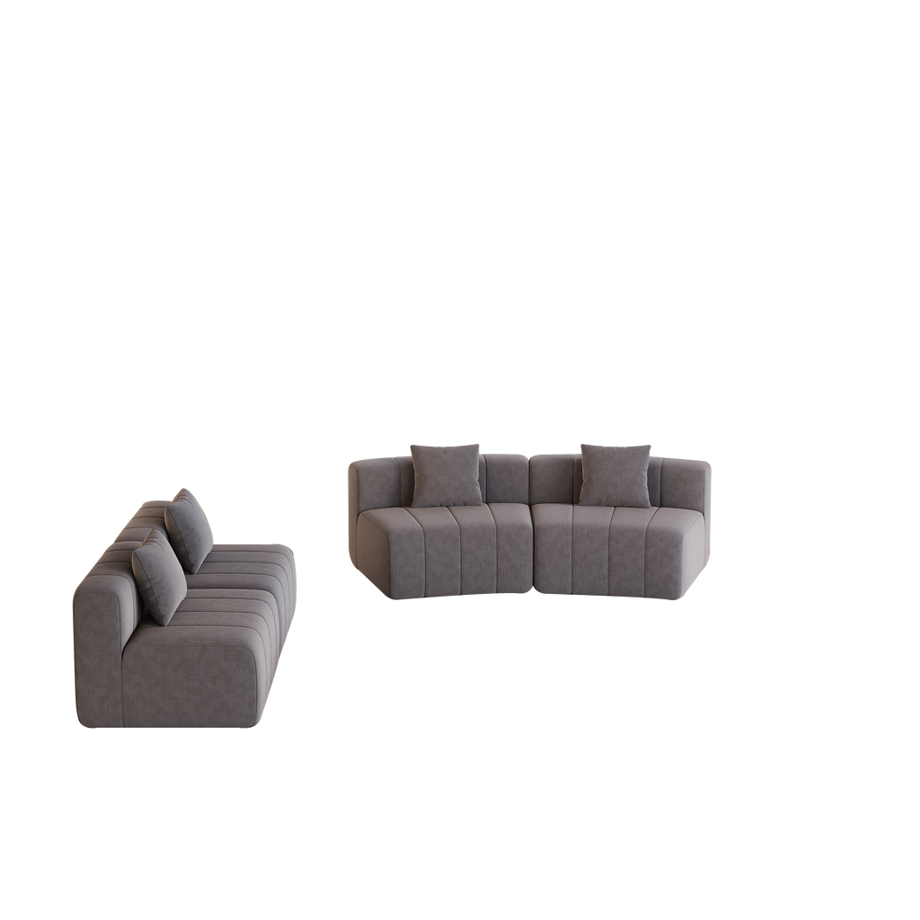 Modular Chenille Curved Sectional Sofa with 4 Pillows.