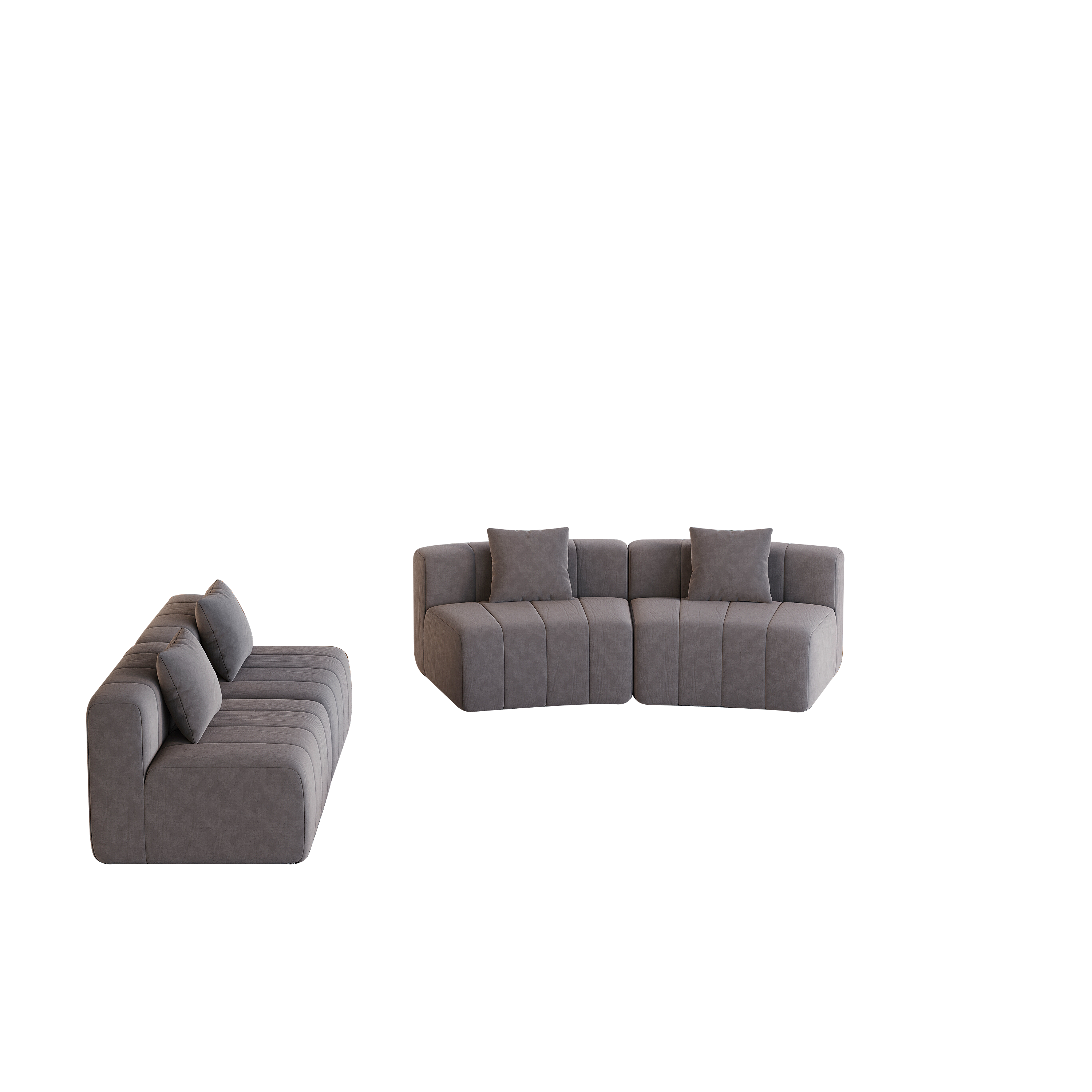 Modular Chenille Curved Sectional Sofa with 4 Pillows.