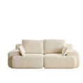 Modern beige two-seater sectional sofa in textured corduroy fabric with extra deep, plush cushions.
