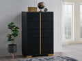 6 Drawer Black Wood Chest with Gold Accents - 50 Inch Height