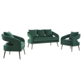 Mid Century Modern 3-Piece Velvet Upholstered Sofa Set with Metal Legs, Green, Loveseat & 2 Accent Chairs for Small Living Spaces
