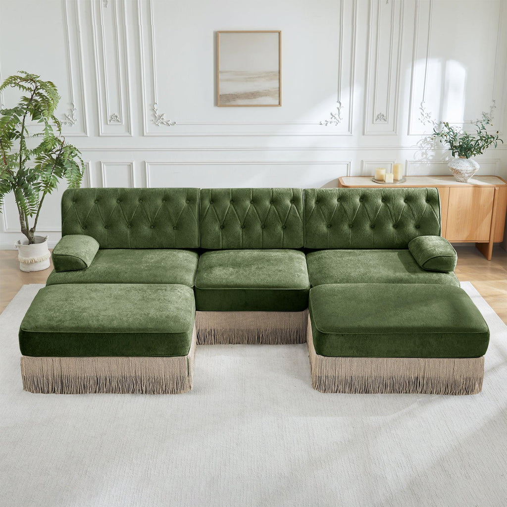 Modular Velvet Chesterfield Sofa with Tassel Skirt.
