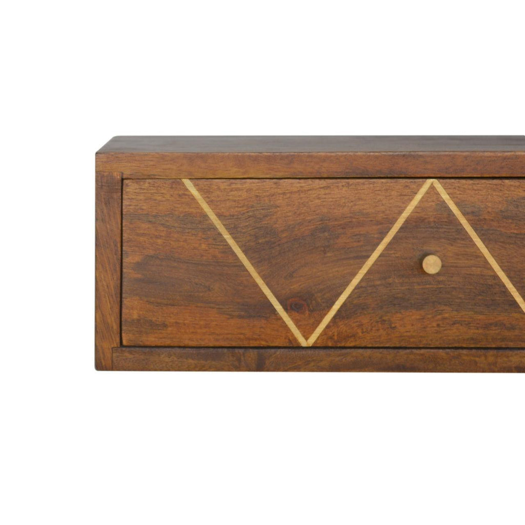 Solid wood Floating Chestnut Brass Bedside.