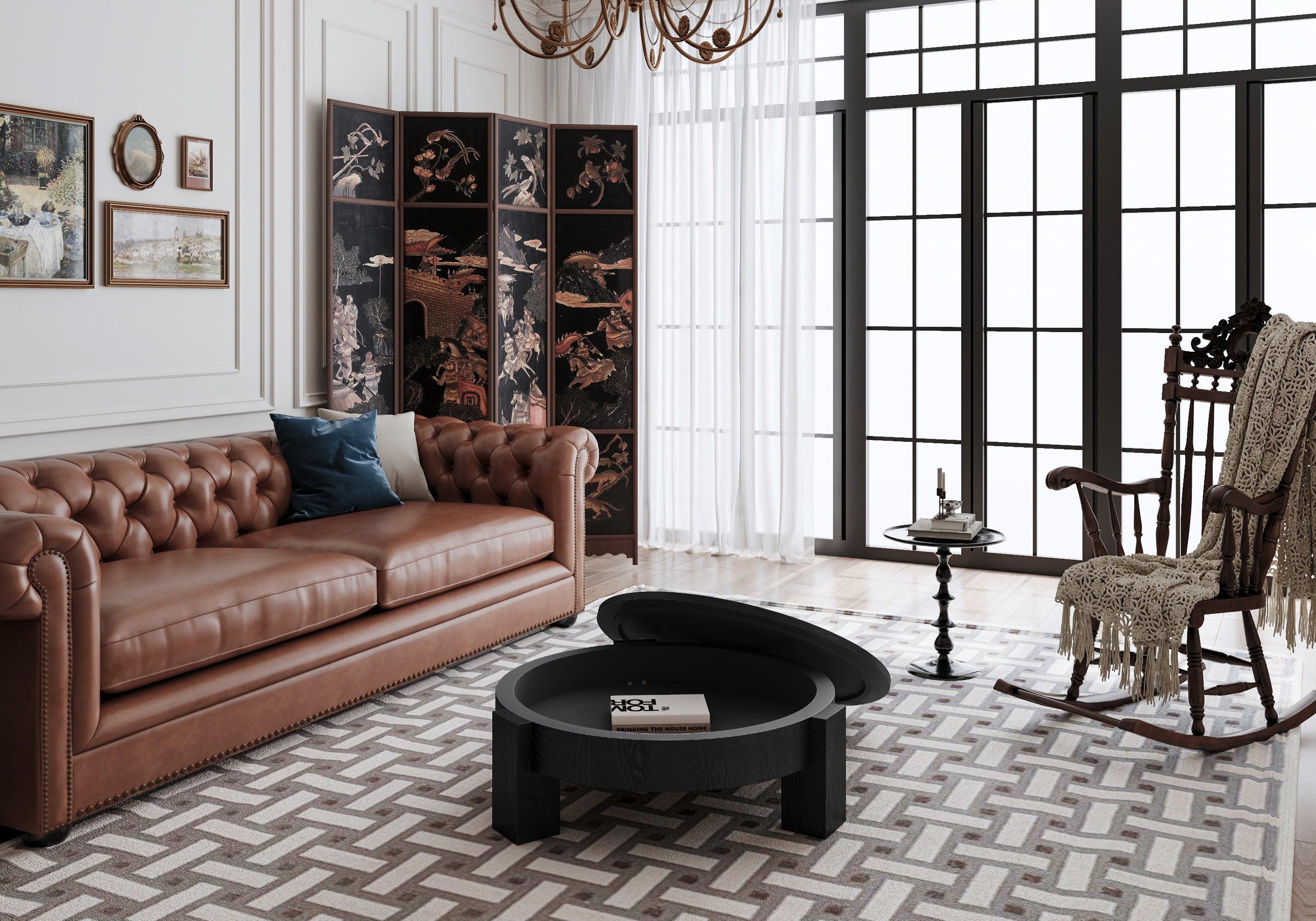 Round Coffee Table with Hidden Storage for Small Spaces.