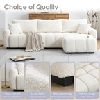 Modular Sectional Sofa with Movable Ottoman & Boucle Fabric.