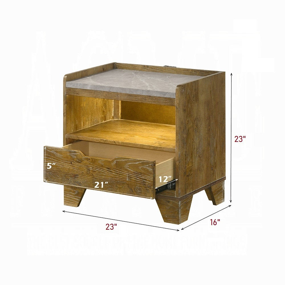 Brown Nightstand LED & USB - Transitional Style with dimensions labeled, showing 23-inch height, 23-inch width, and 16-inch depth.