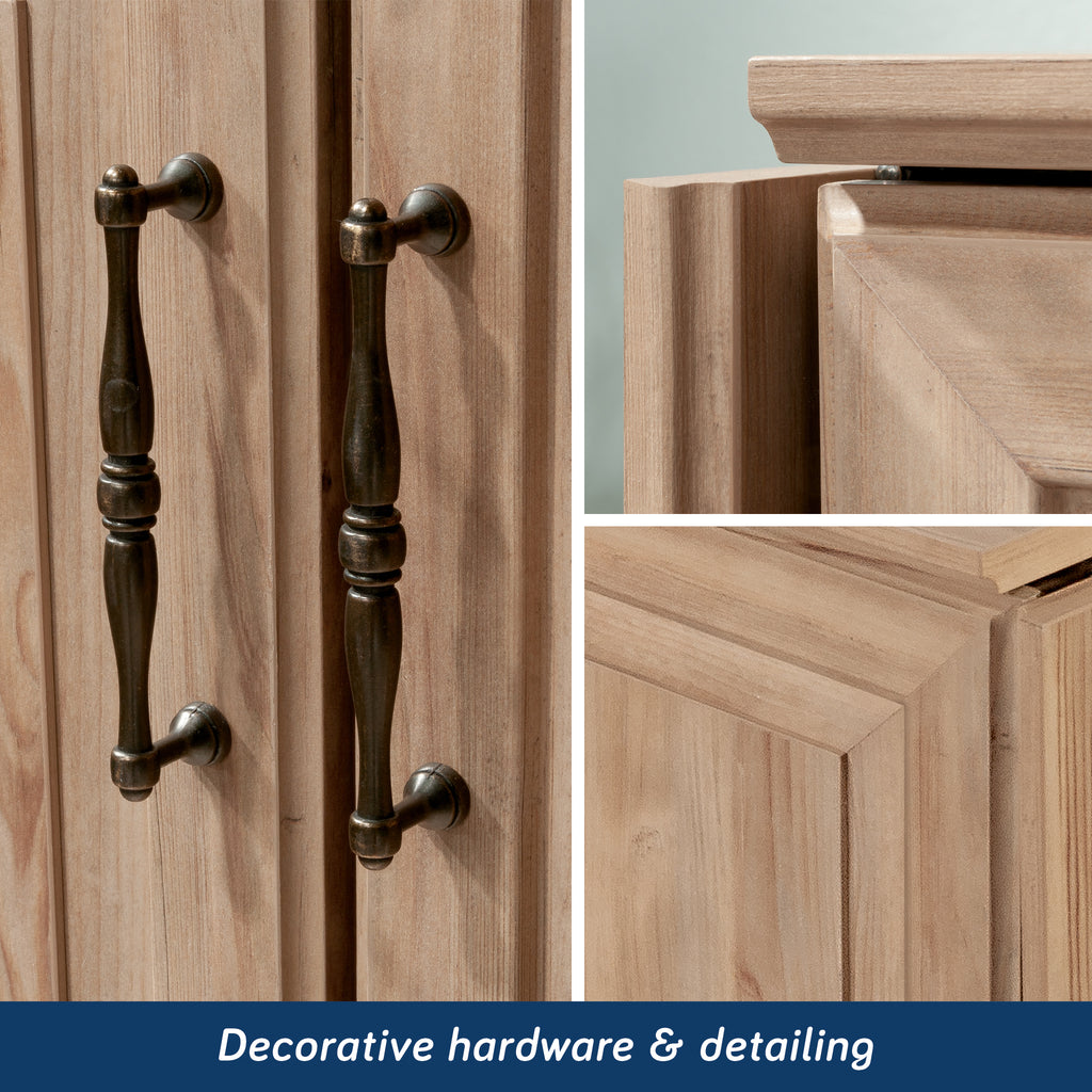 Close-up of Craft Cart with Storage for Home showing decorative hardware and detailed wood finish for stylish appeal.