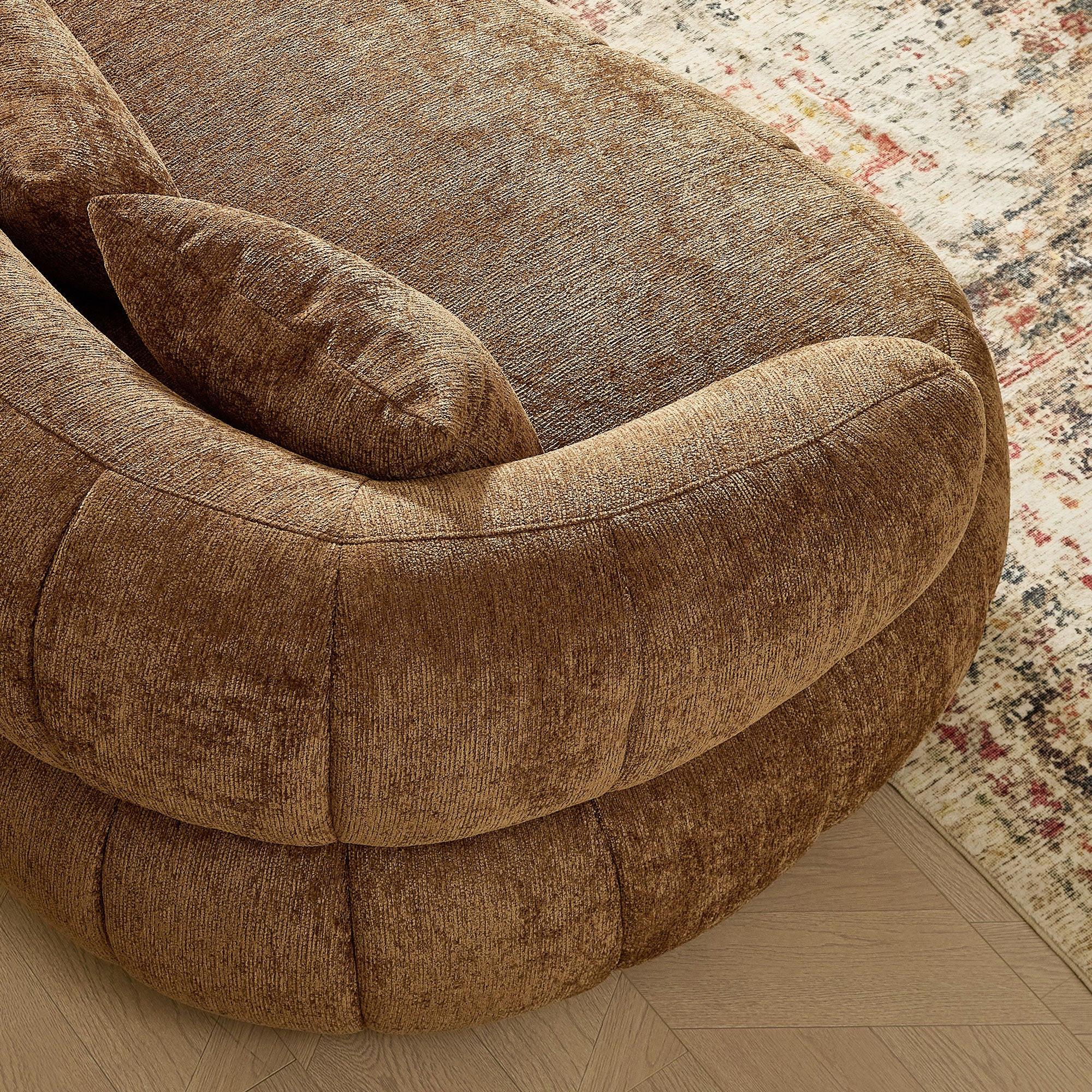 Curved Modern Sofa - 4-Seat Textured Fabric Couch.