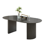 Venezia Oval Gray Oak Dining Table for 6 with Dual Base.