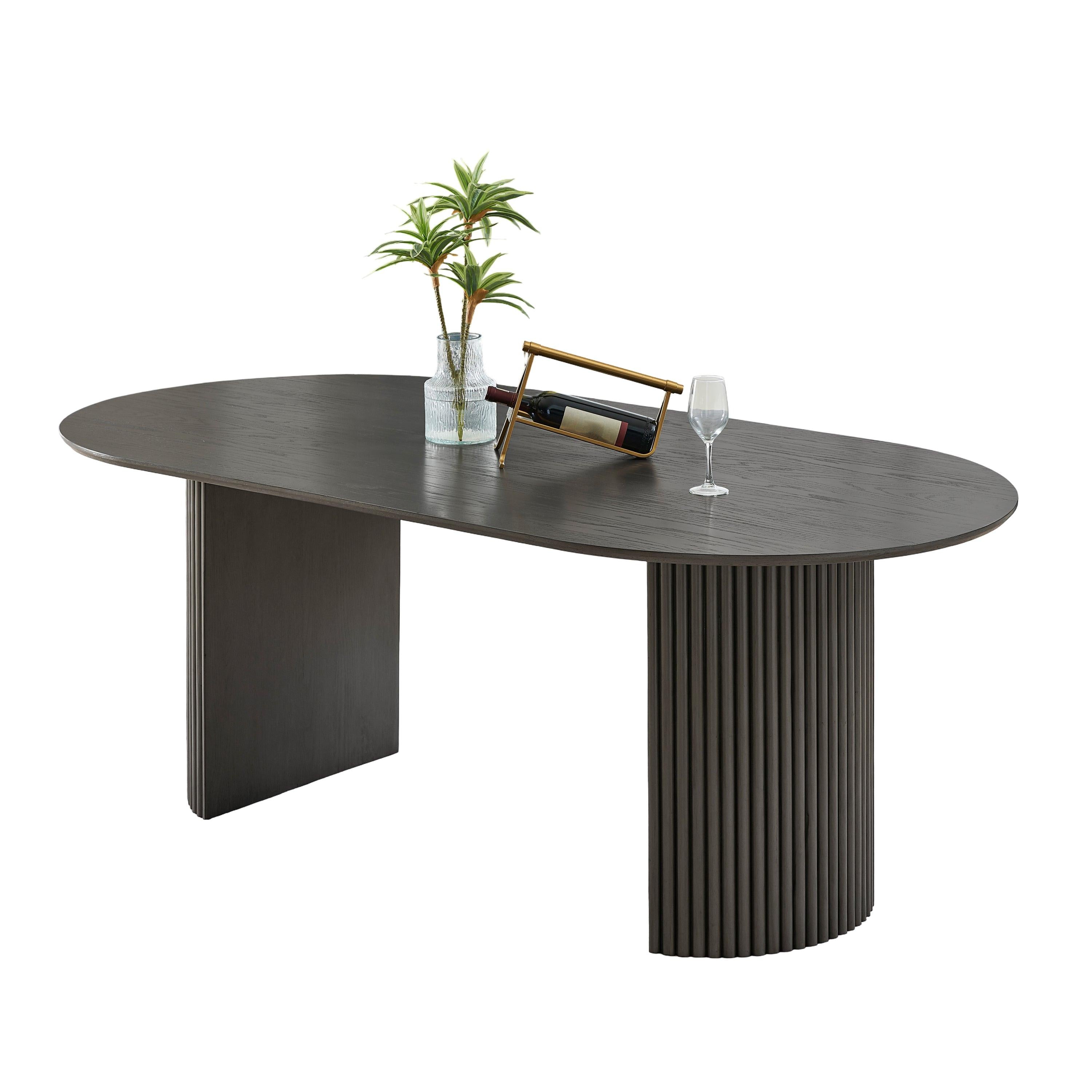 Venezia Oval Gray Oak Dining Table for 6 with Dual Base.