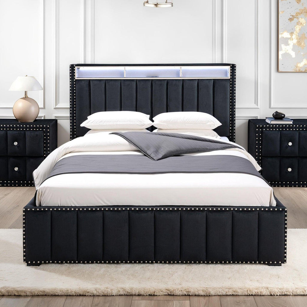 Luxury Queen Size Bed And 2 Nightstands Furniture Set.
